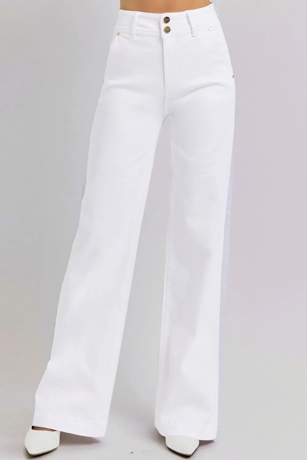 RISEN High-Rise Tummy Control Boyfriend Jeans Double Button Wide Leg Denim Pants