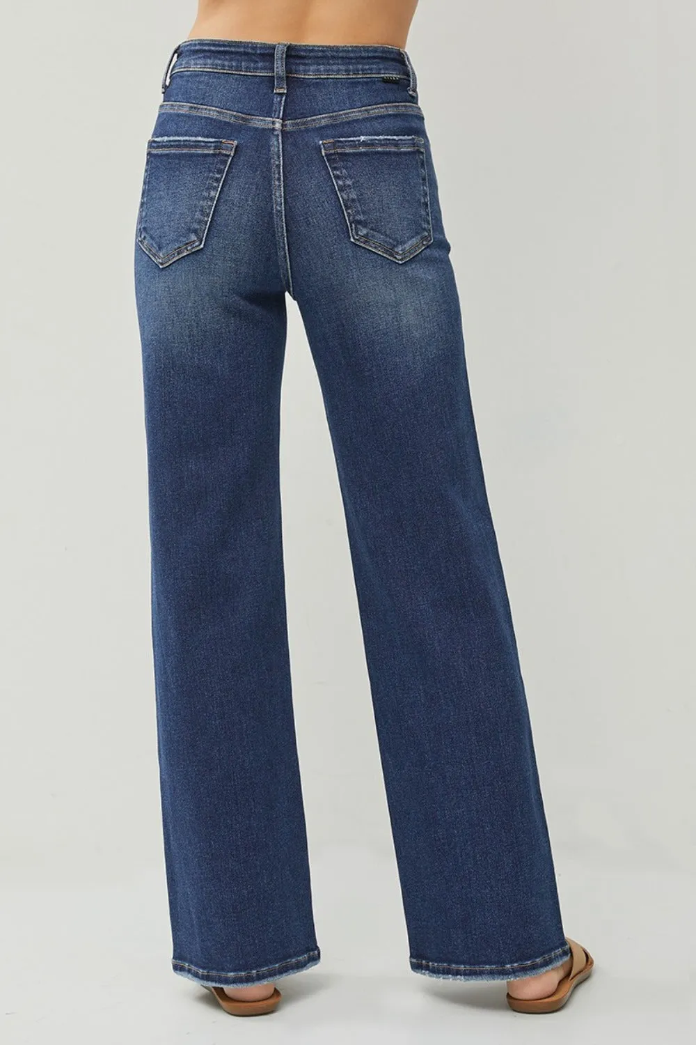 RISEN High-Rise Wide Leg Pants Distressed Torn Hole Boyfriend Relaxed Denim Jeans