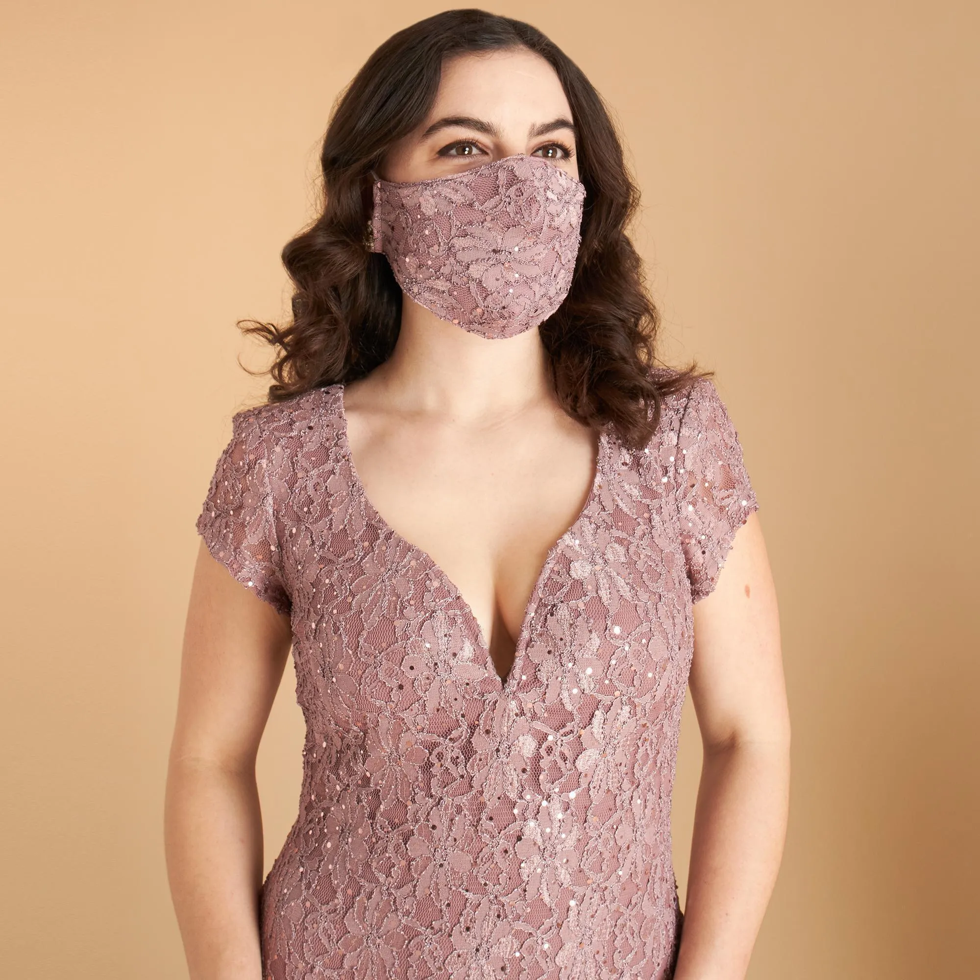 Rosewood Pink Lace Sequin Face Mask