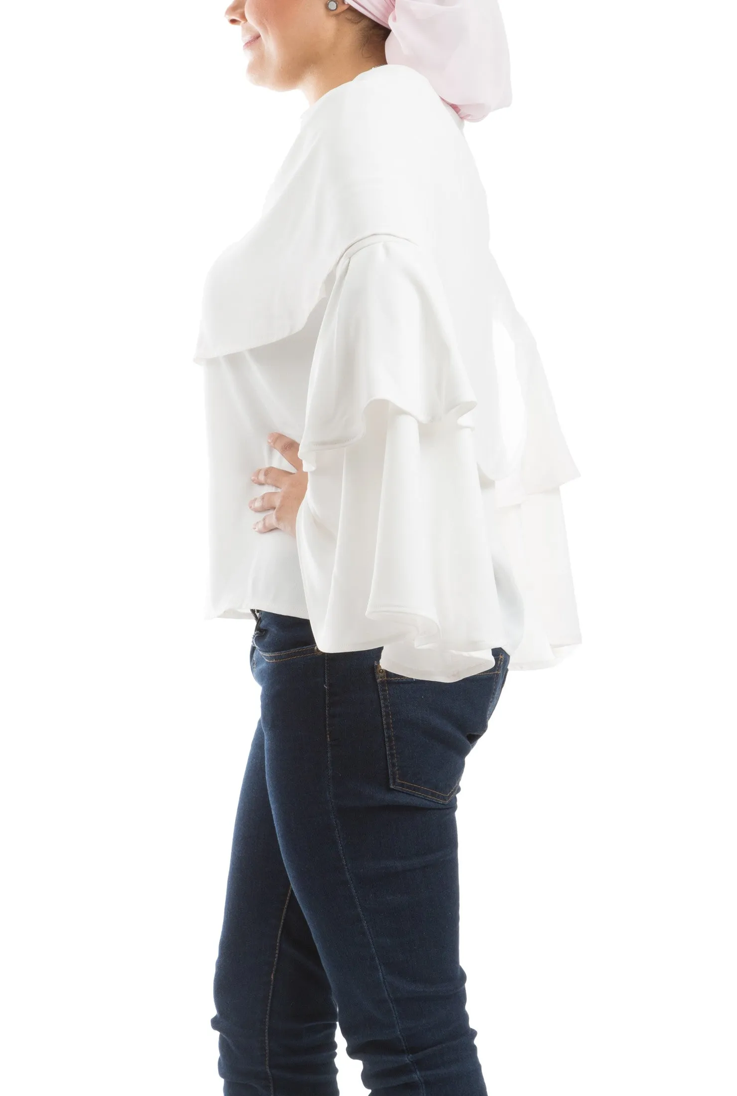 Ruffled Sleeves Blouse - White
