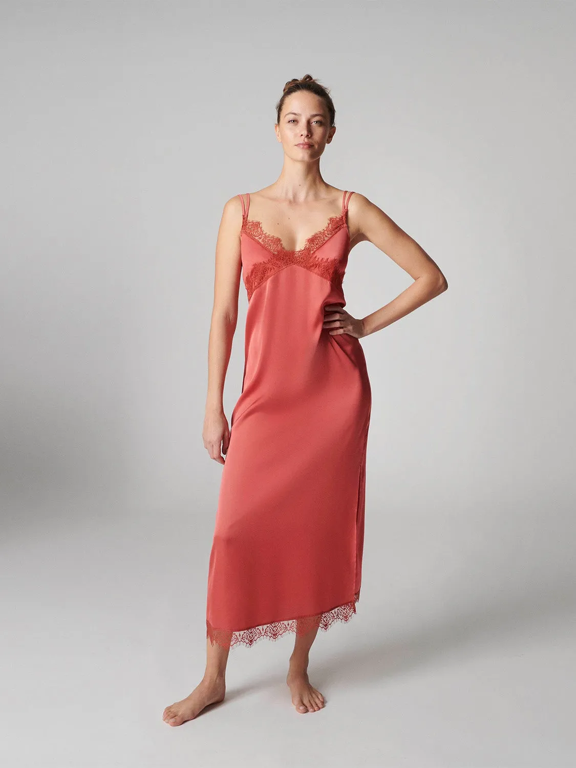Satin Secrets Long Nightdress - Quartz Pink