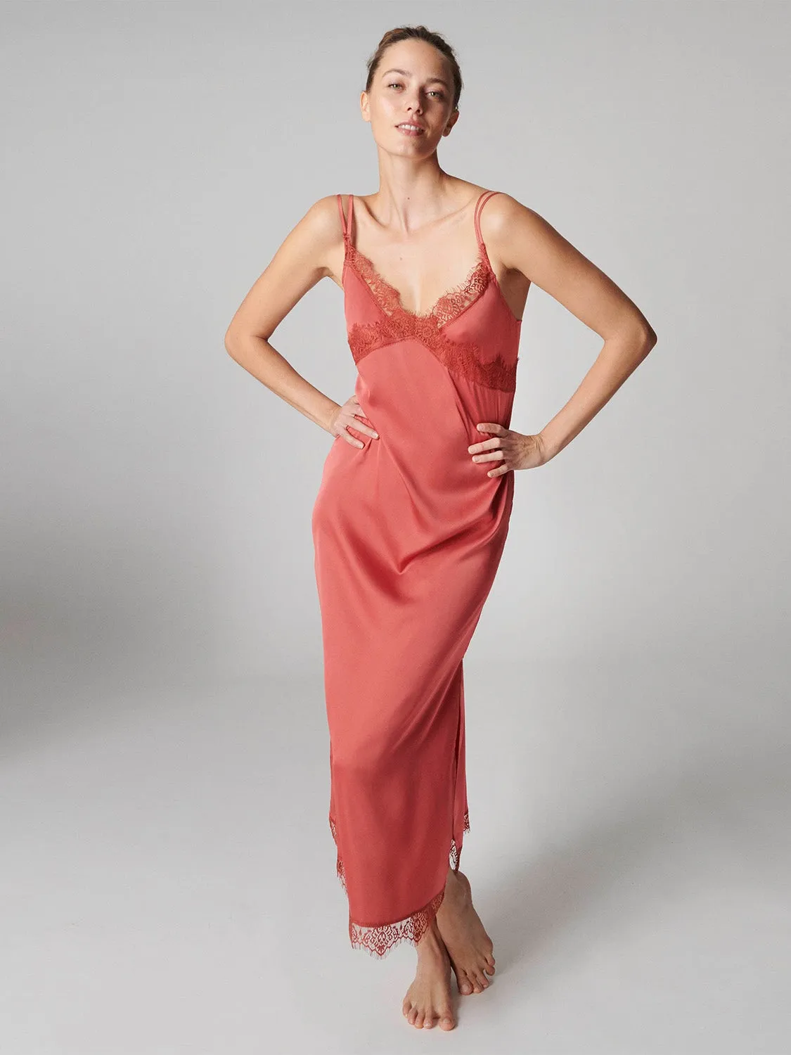 Satin Secrets Long Nightdress - Quartz Pink