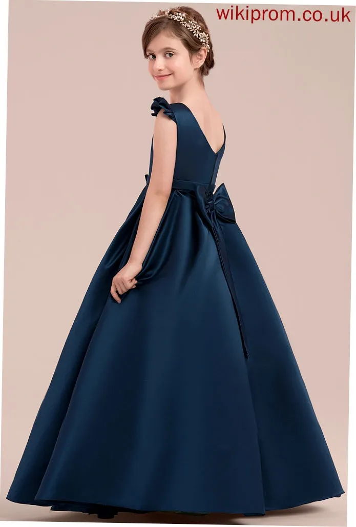 Scoop Neck Flower Sleeveless Satin Ball Bow(s) Gown Shyanne Floor-length Flower Girl Dresses Girl With Dress -