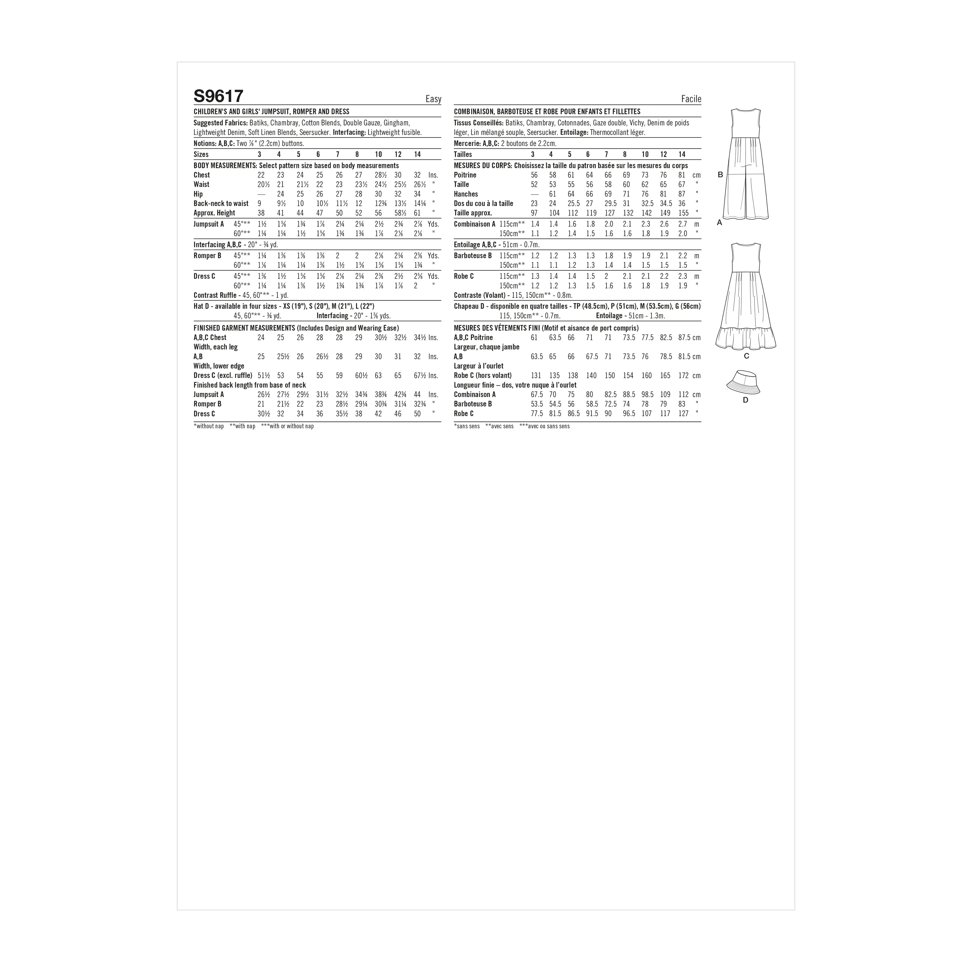 Simplicity Pattern SS9617 Children's and Girls' Jumpsuit, Romper and Dress