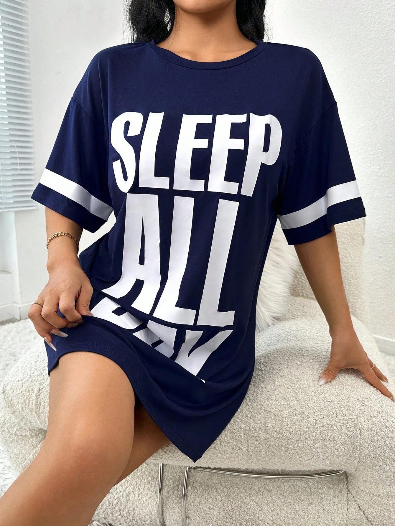 Slogan Graphic Drop Shoulder Nightdress
