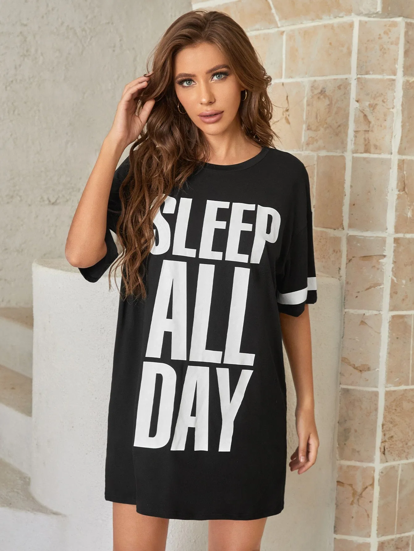 Slogan Graphic Drop Shoulder Nightdress