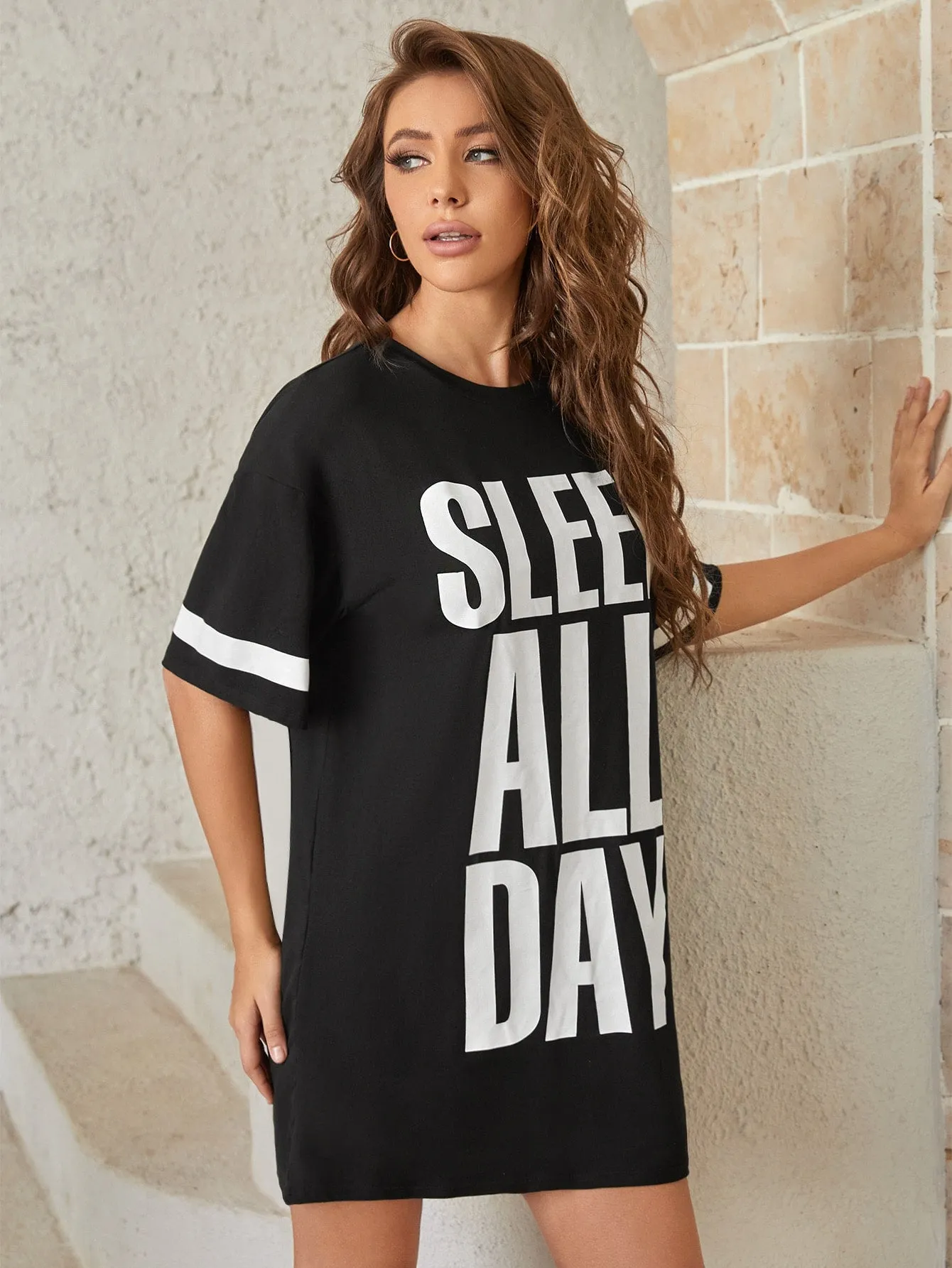 Slogan Graphic Drop Shoulder Nightdress