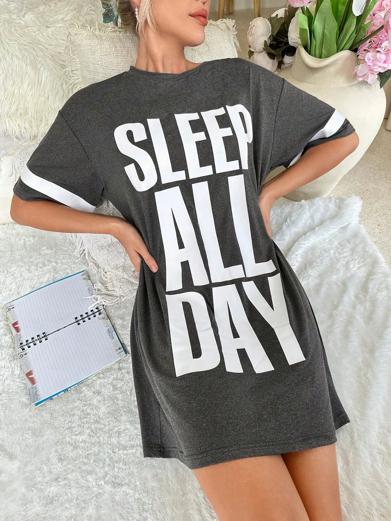 Slogan Graphic Drop Shoulder Nightdress