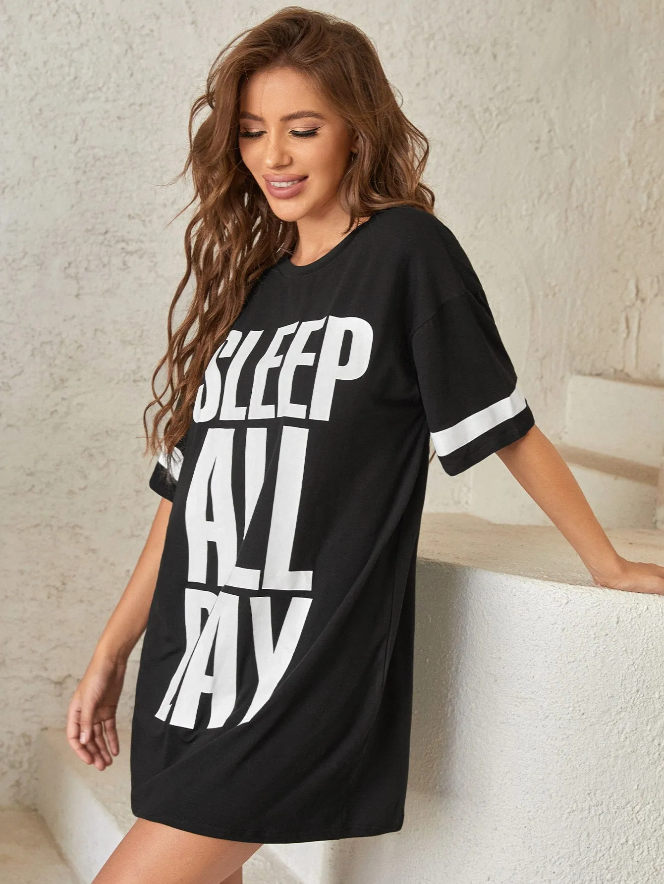 Slogan Graphic Drop Shoulder Nightdress