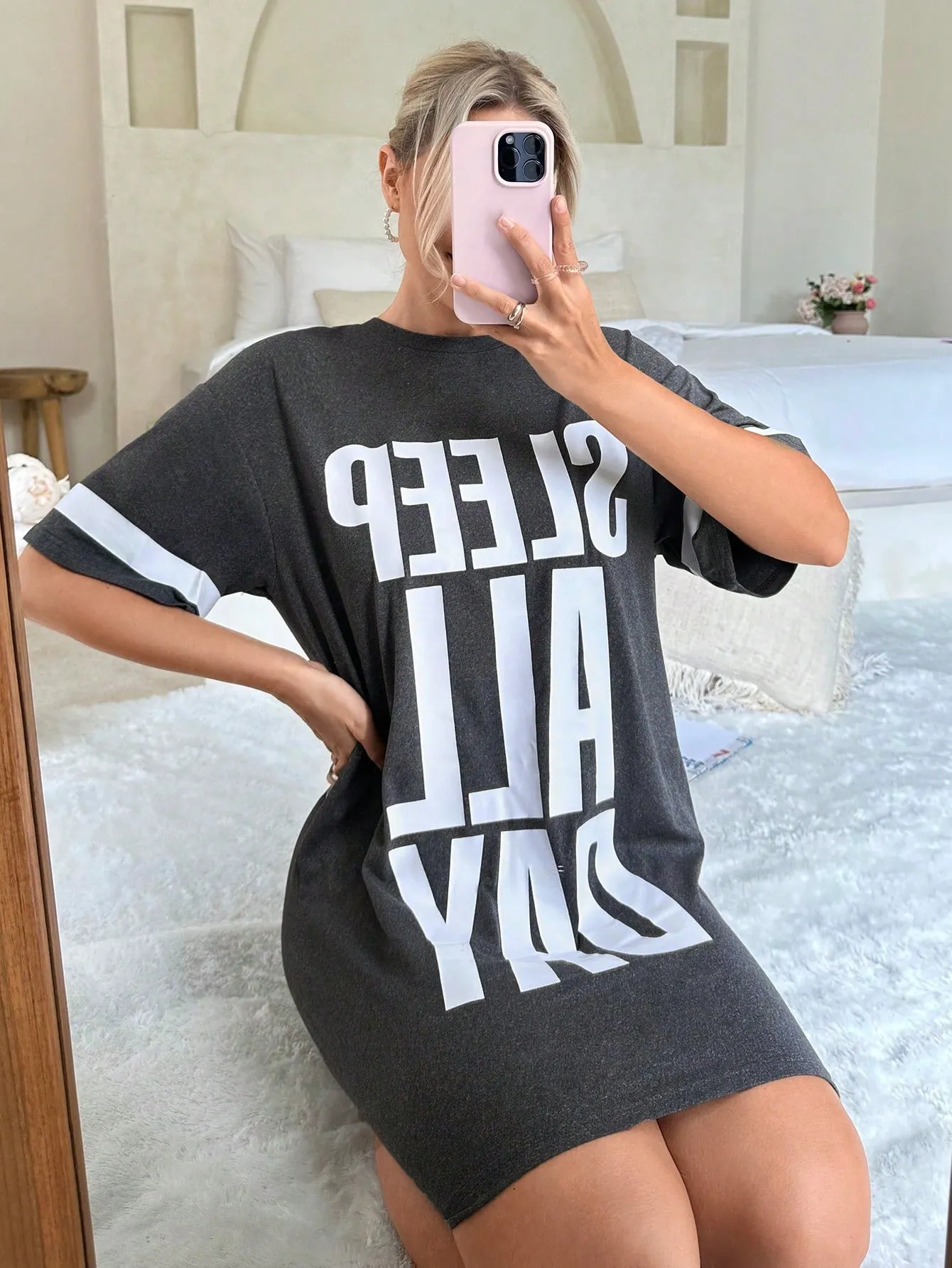 Slogan Graphic Drop Shoulder Nightdress