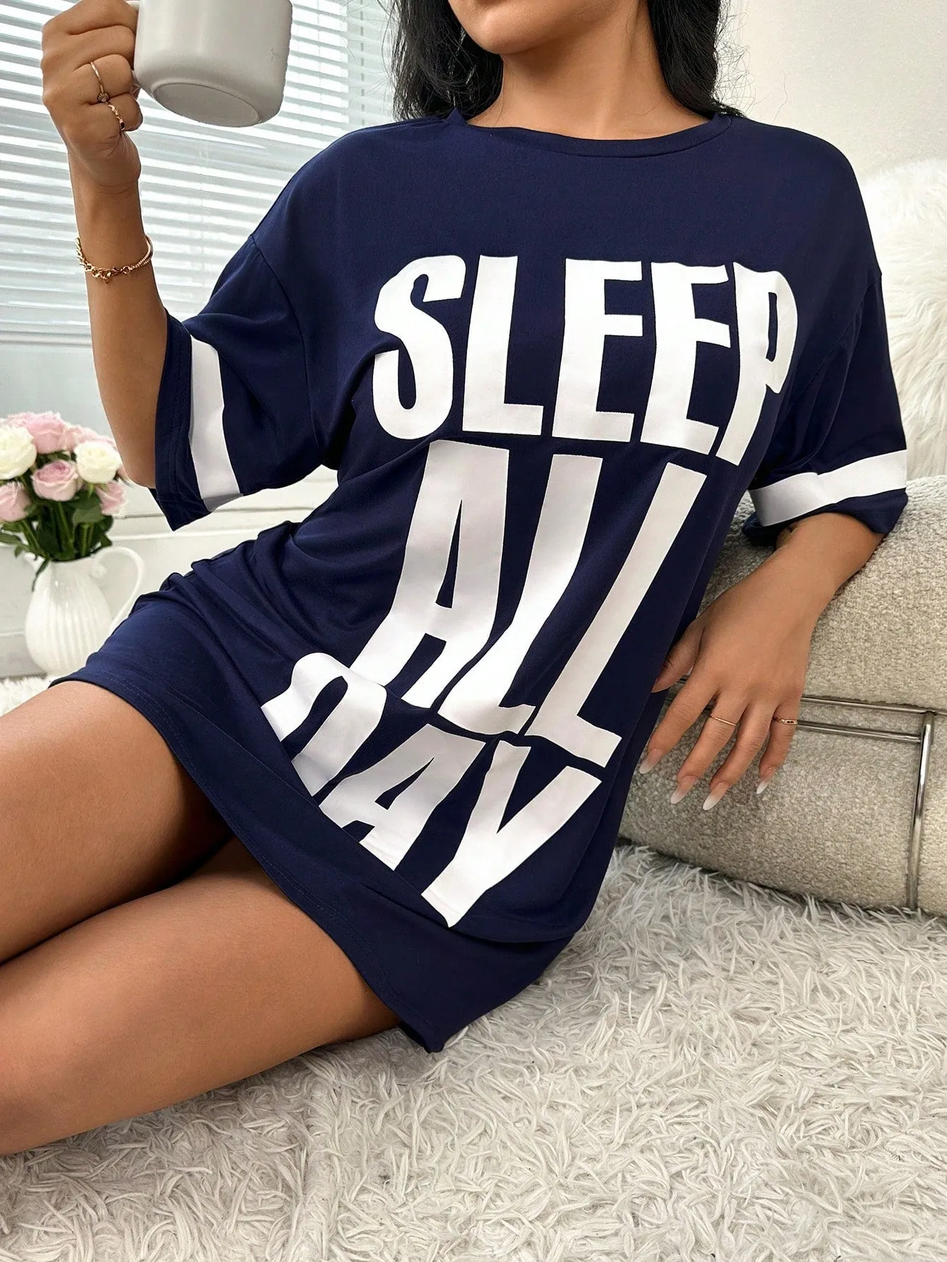 Slogan Graphic Drop Shoulder Nightdress