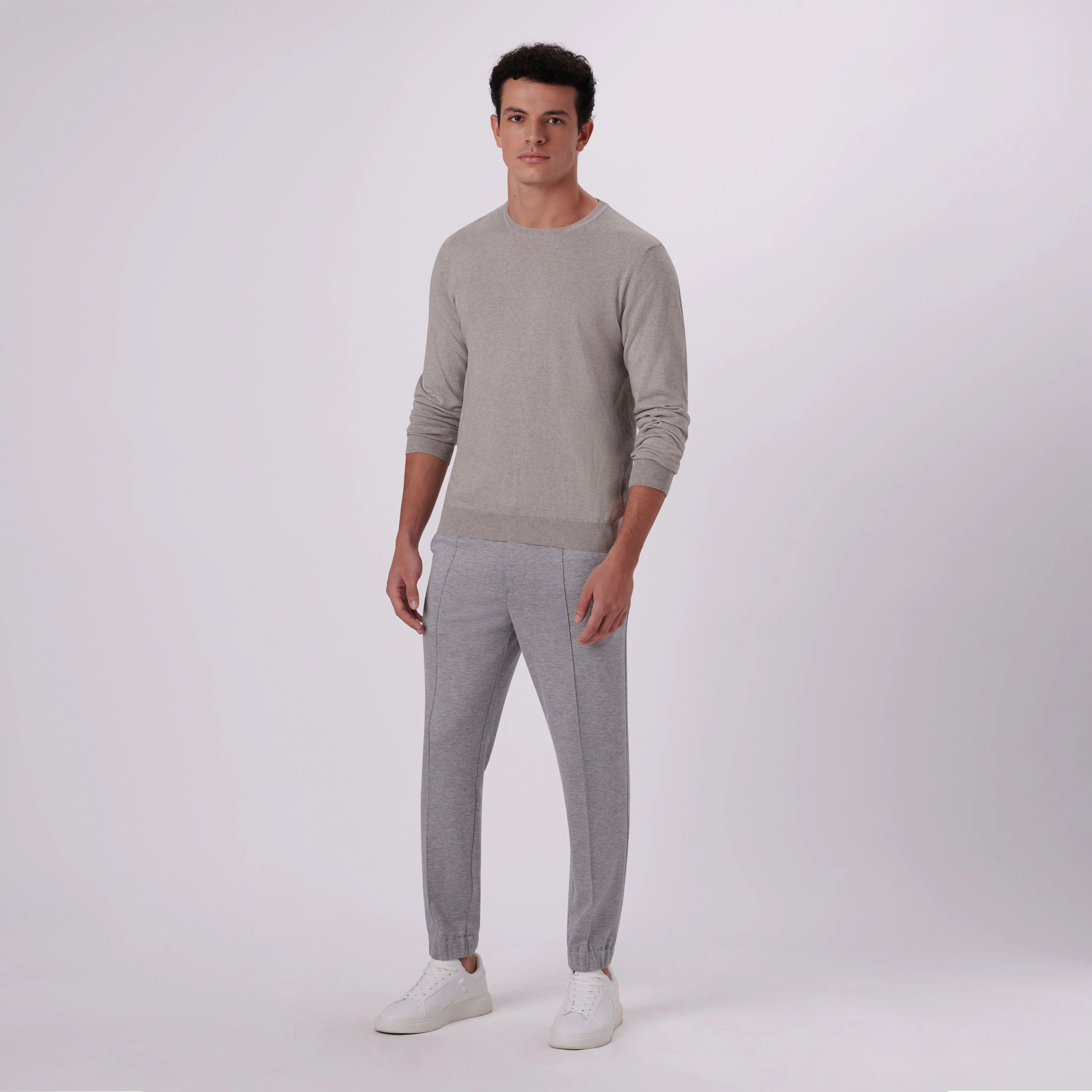 Solid Cotton Cashmere Crew Neck Sweater