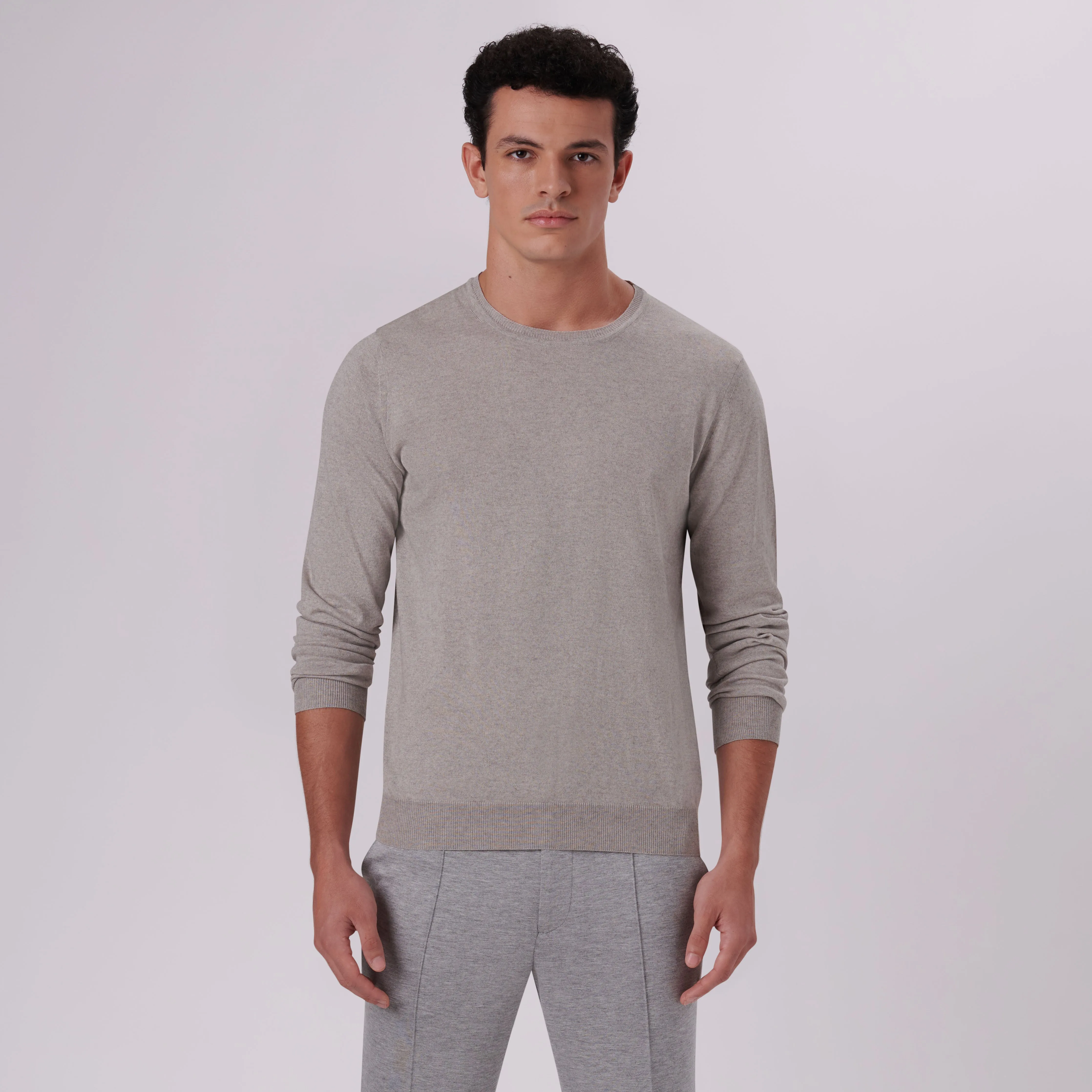 Solid Cotton Cashmere Crew Neck Sweater