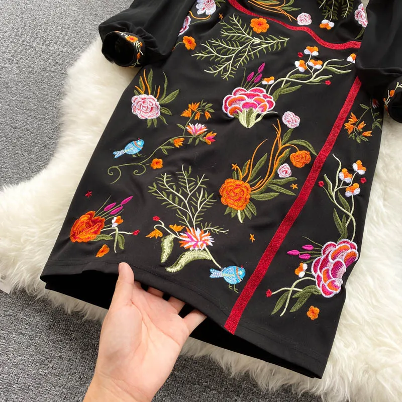 Stand-up Collar Embroidered Dress