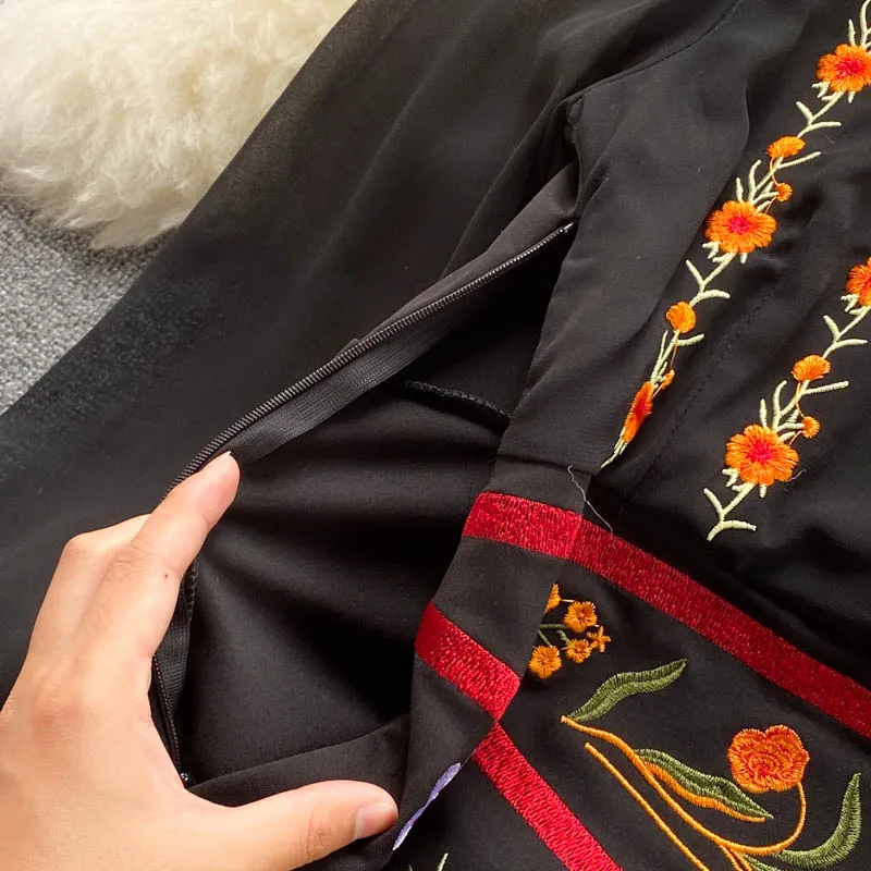 Stand-up Collar Embroidered Dress