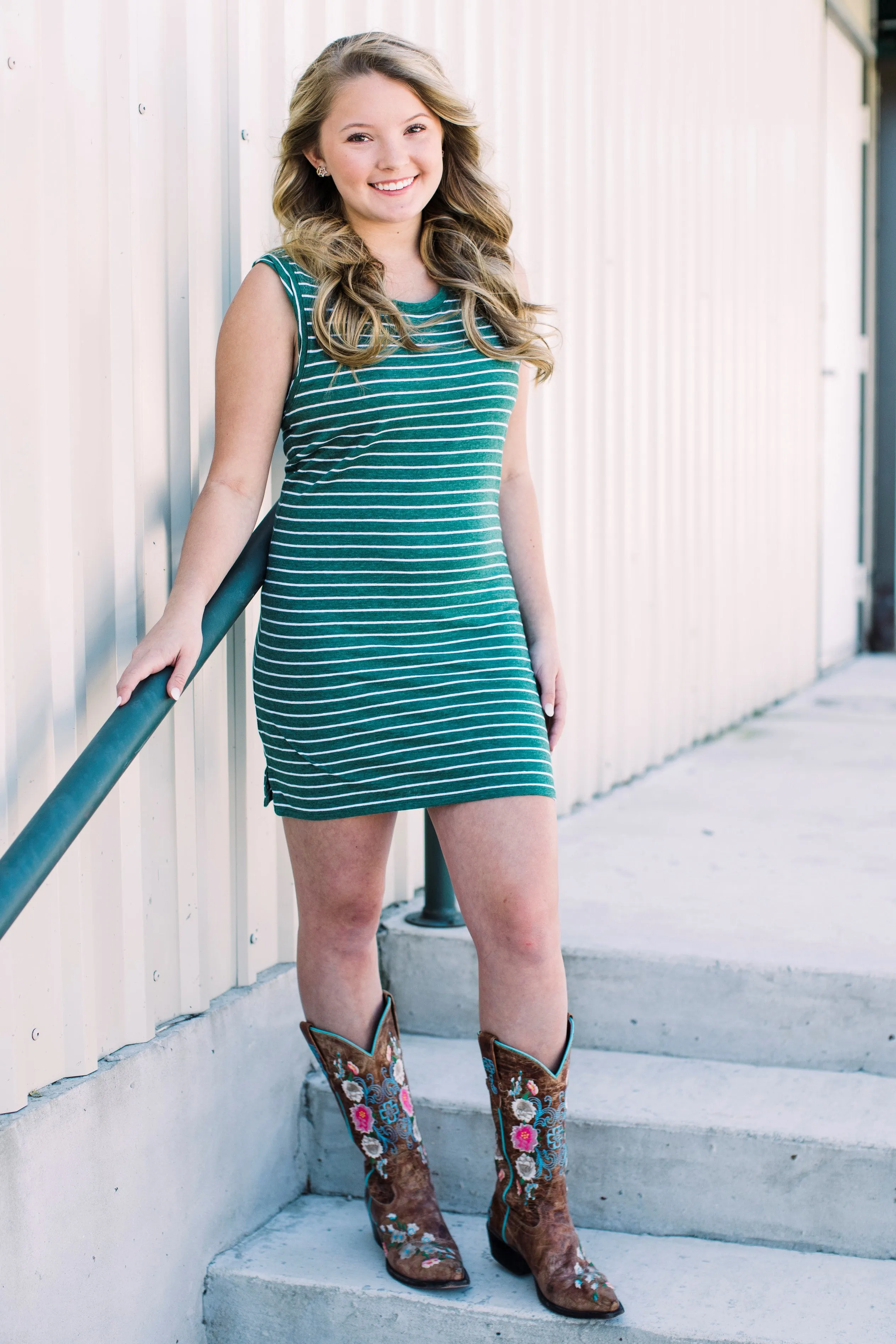 Striped Shirt Dress - Hunter Green