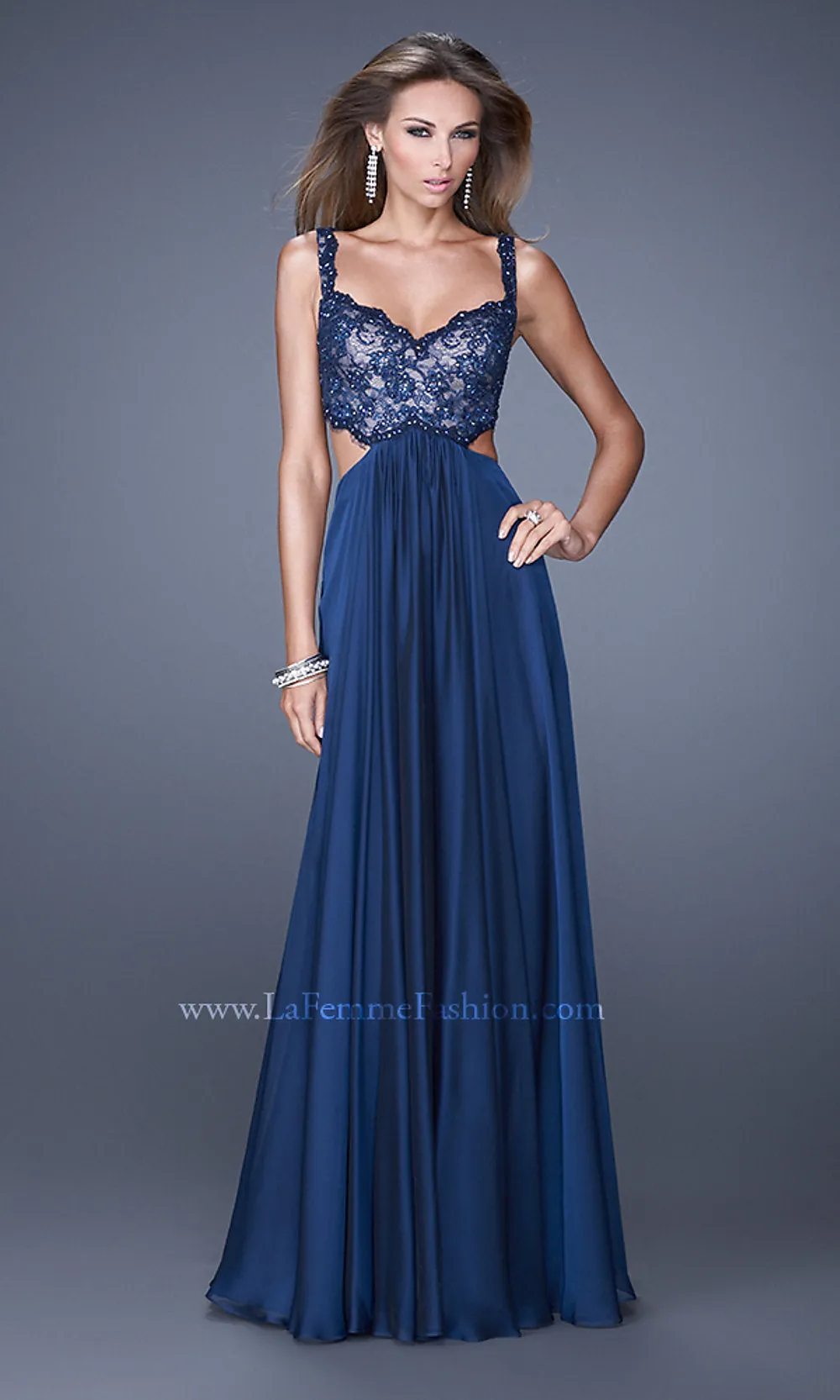 V-Neck La Femme Long Dress with Cut Out Sides
