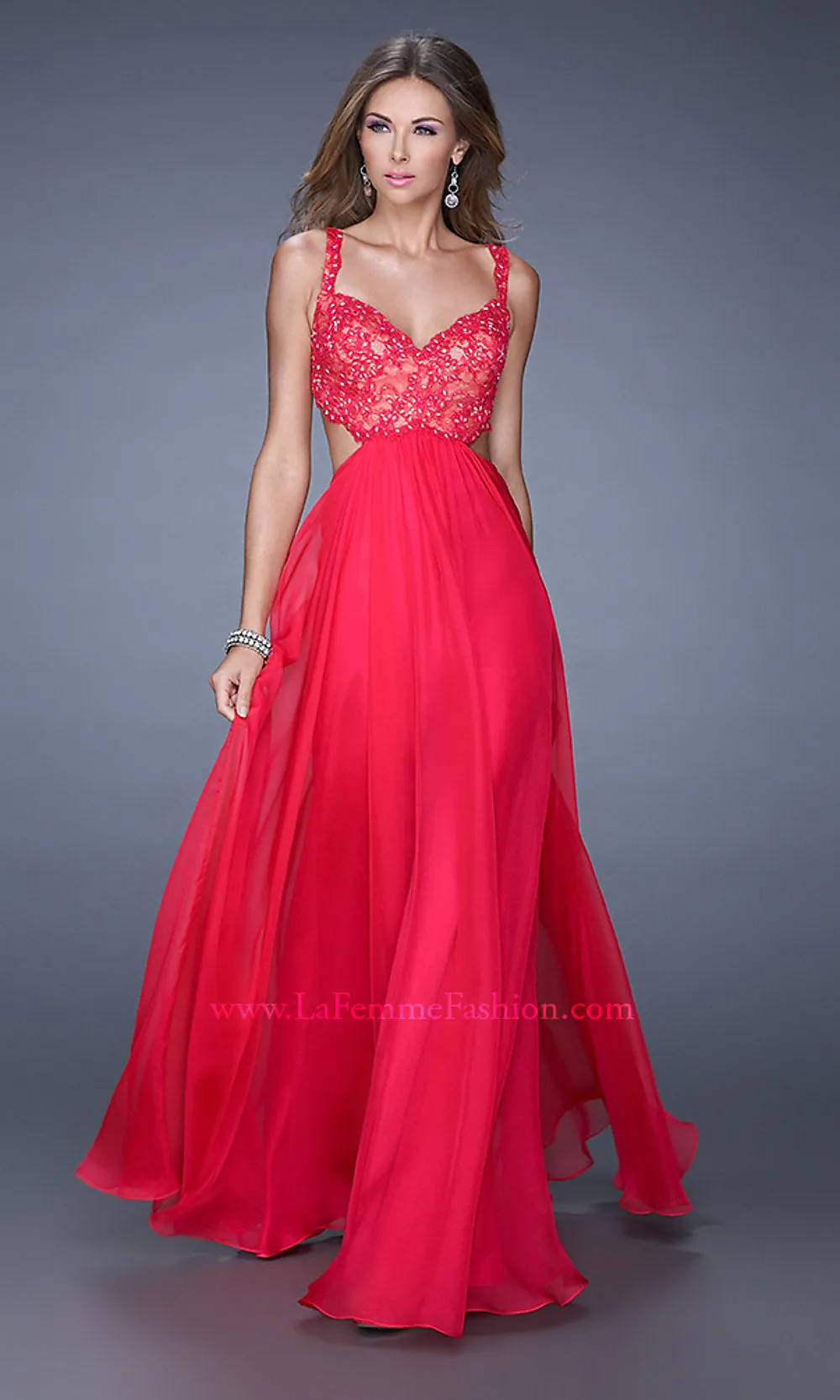 V-Neck La Femme Long Dress with Cut Out Sides