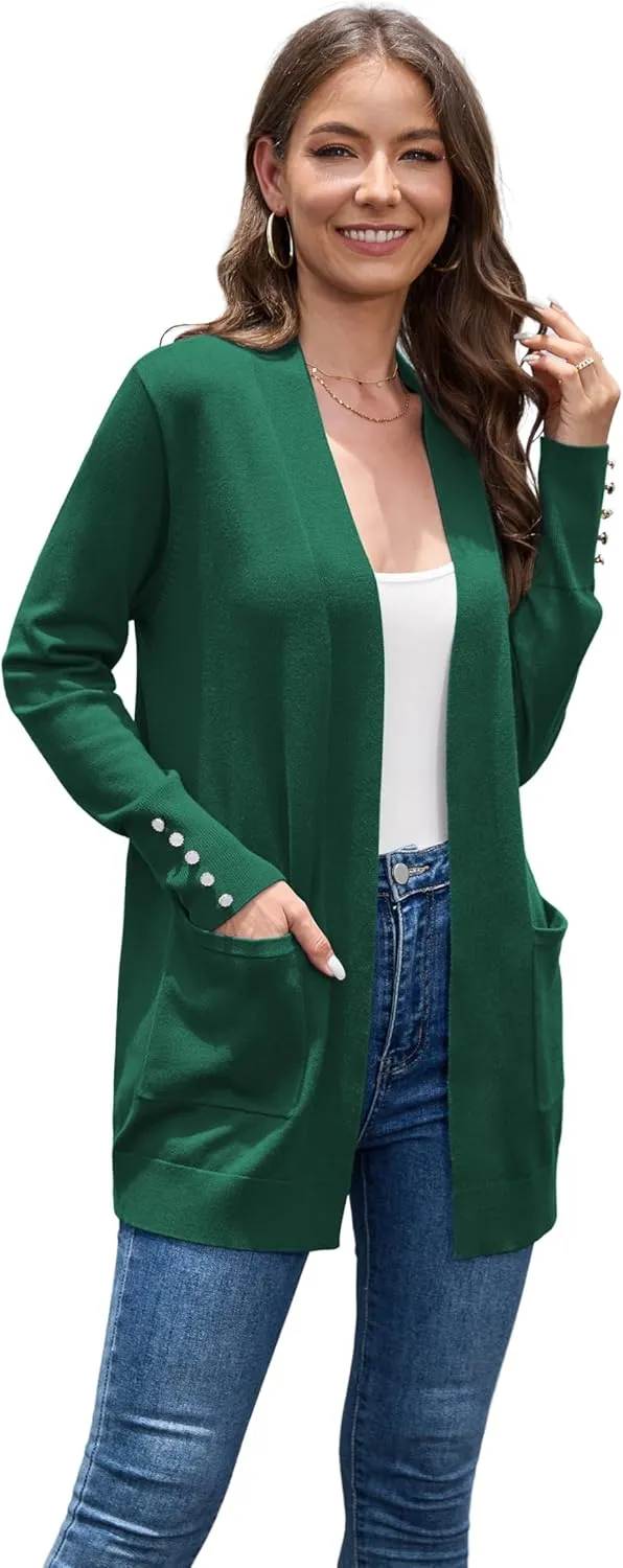 VIISHOW Women Cardigan Sweater Lightweight Open Front Long Sleeve Soft Fine Knit Casual Trendy Kimono Cardigans with Pockets