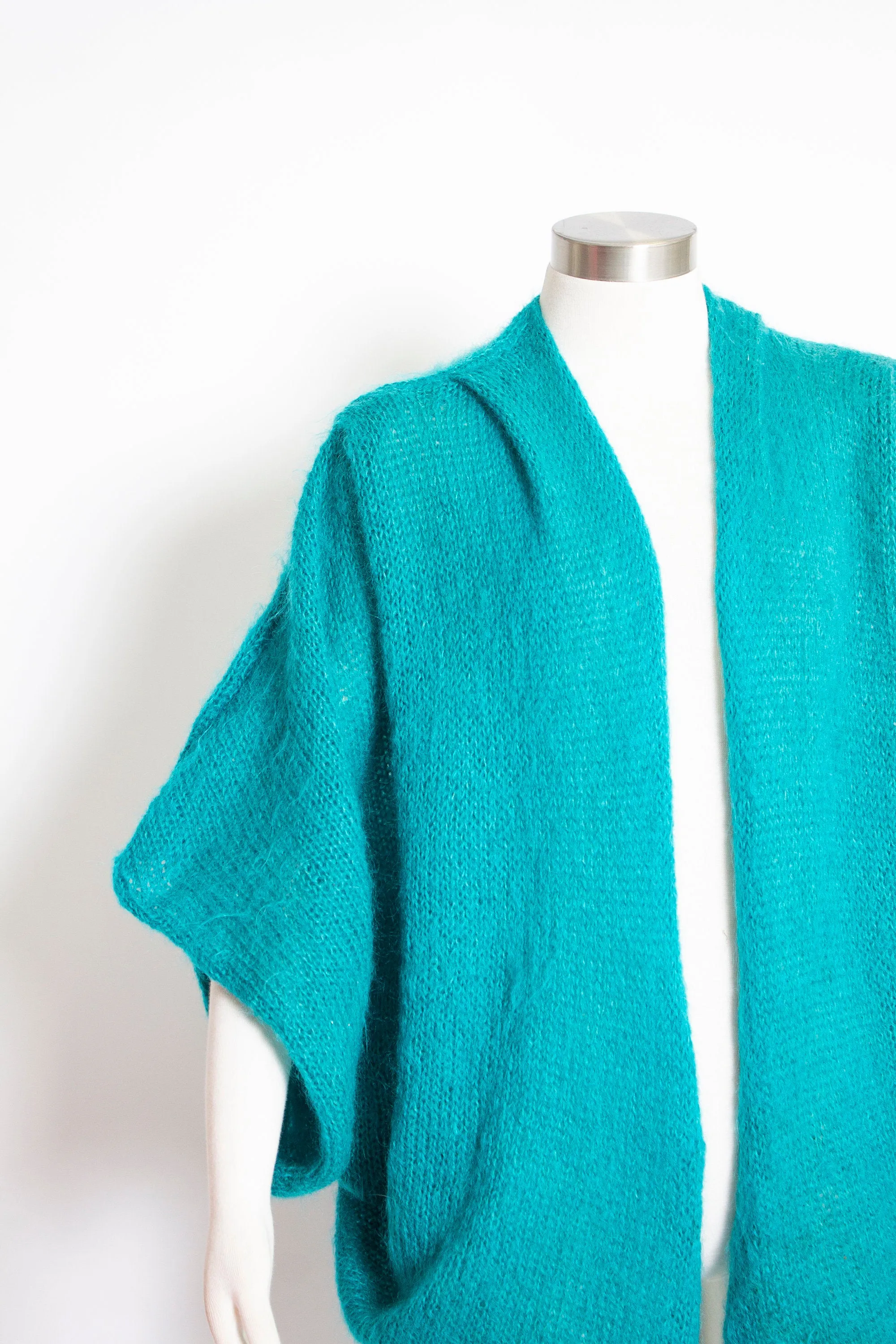 Vintage 1980s Cardigan Sweater Teal Blue Oversized Wool 80s