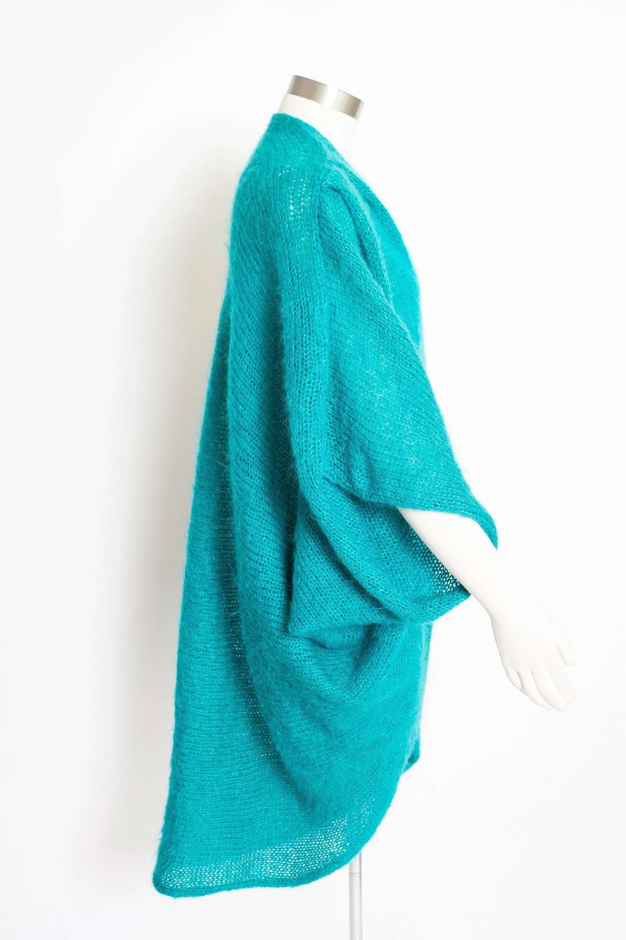 Vintage 1980s Cardigan Sweater Teal Blue Oversized Wool 80s