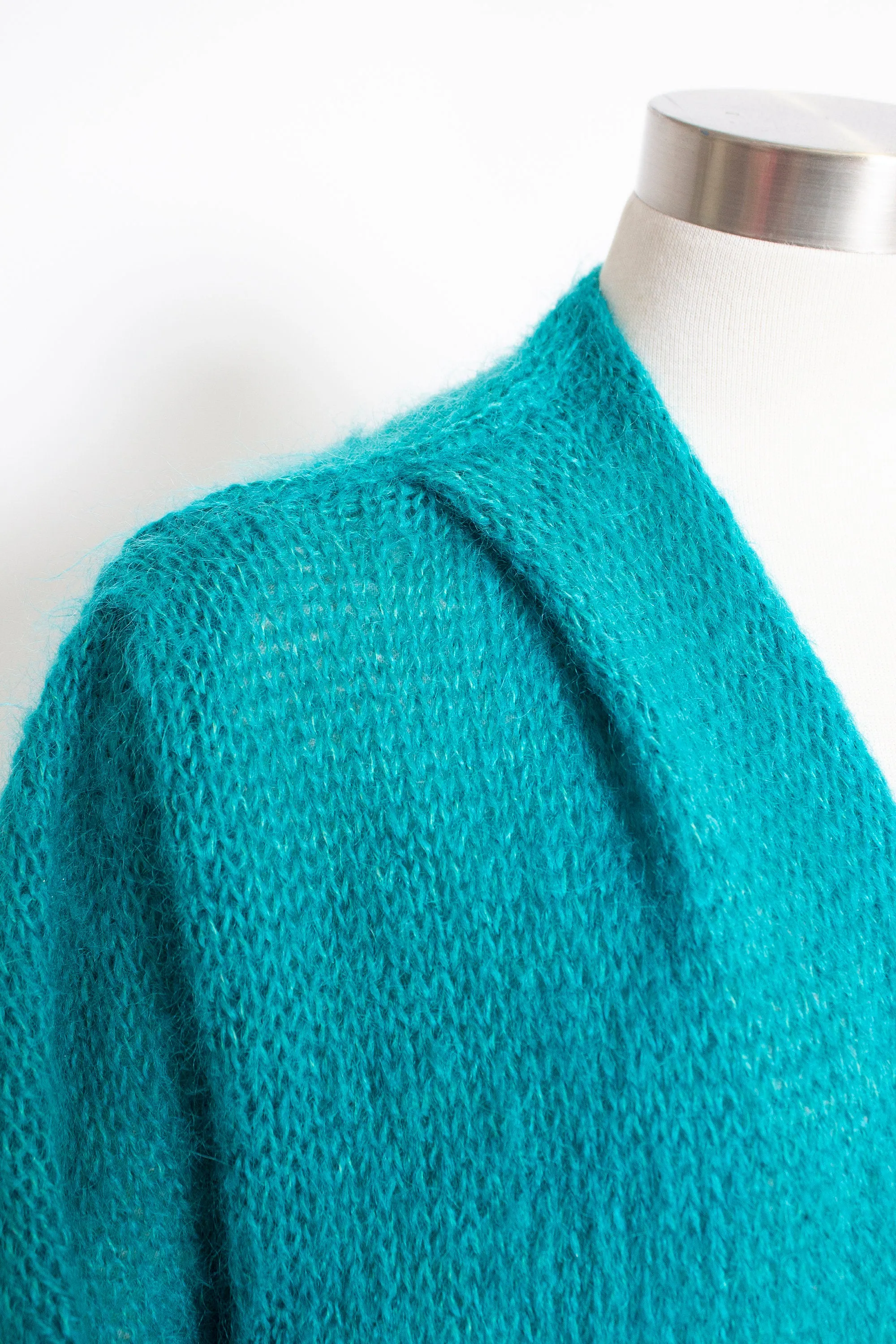 Vintage 1980s Cardigan Sweater Teal Blue Oversized Wool 80s