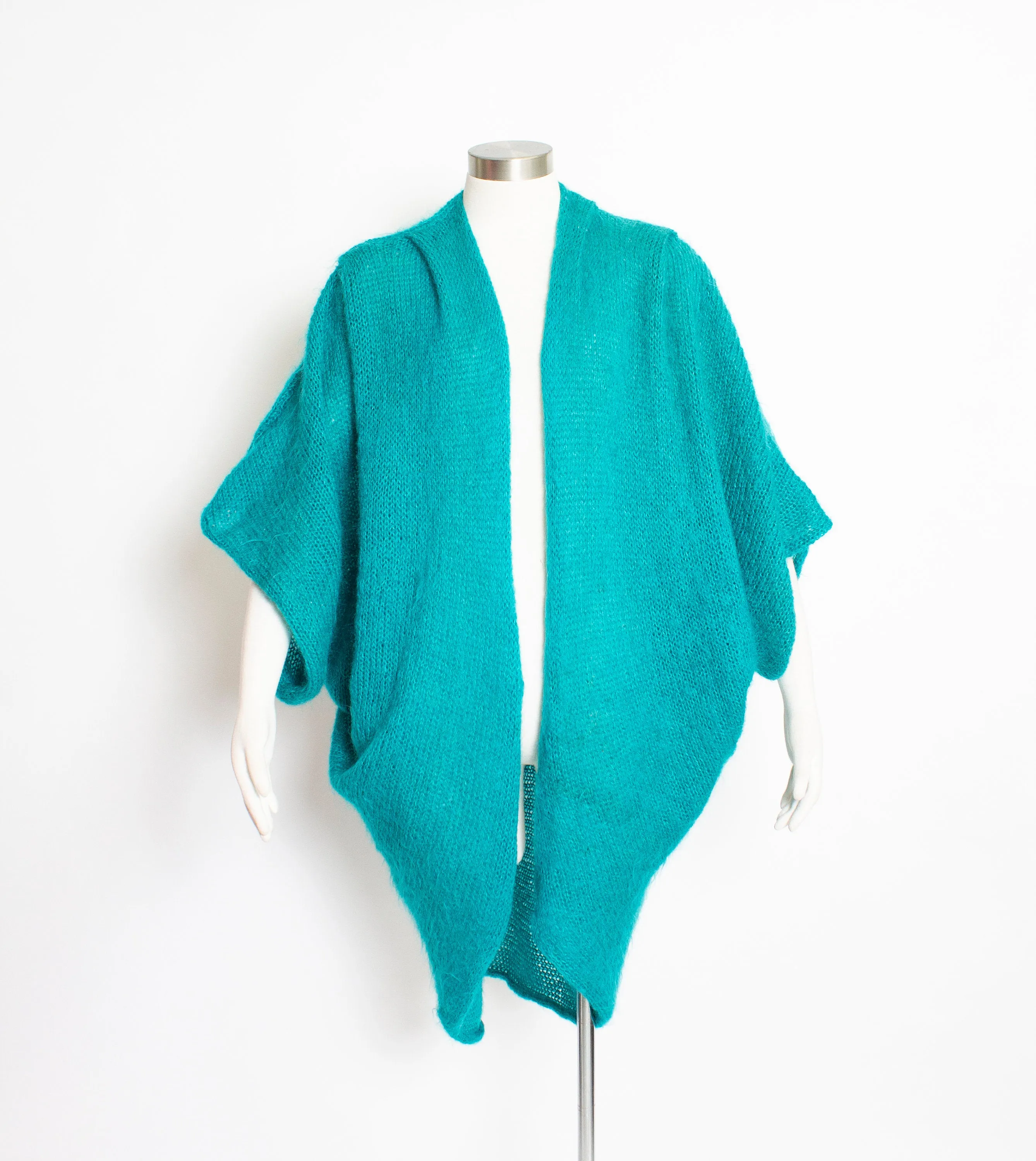Vintage 1980s Cardigan Sweater Teal Blue Oversized Wool 80s