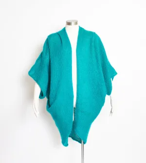 Vintage 1980s Cardigan Sweater Teal Blue Oversized Wool 80s