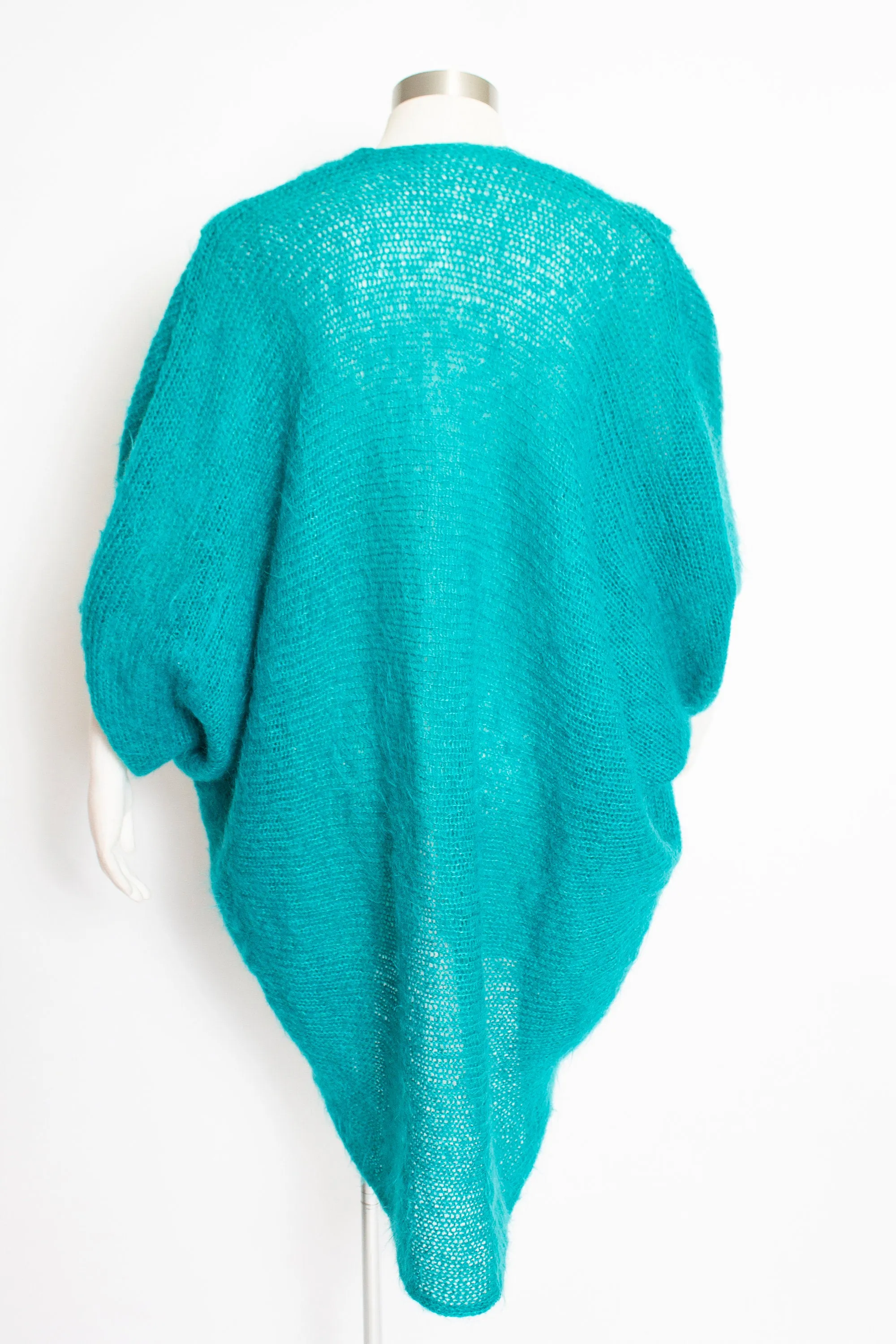 Vintage 1980s Cardigan Sweater Teal Blue Oversized Wool 80s