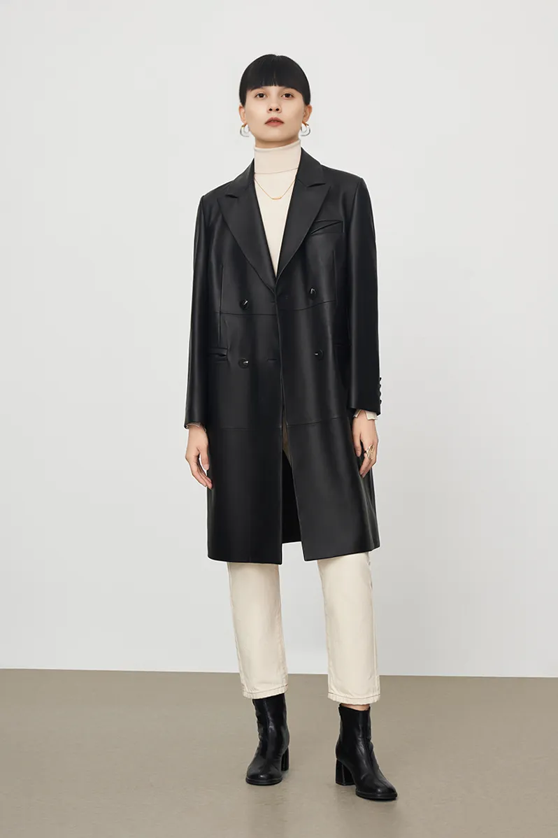 Vintage Double-breasted Leather Trench Coat