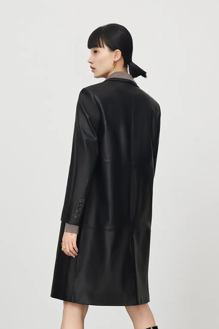 Vintage Double-breasted Leather Trench Coat