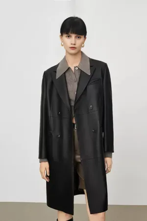 Vintage Double-breasted Leather Trench Coat