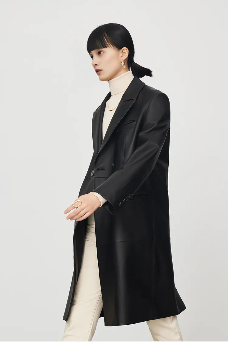 Vintage Double-breasted Leather Trench Coat