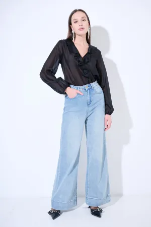 Wide-leg high-rise denim pants wholesale