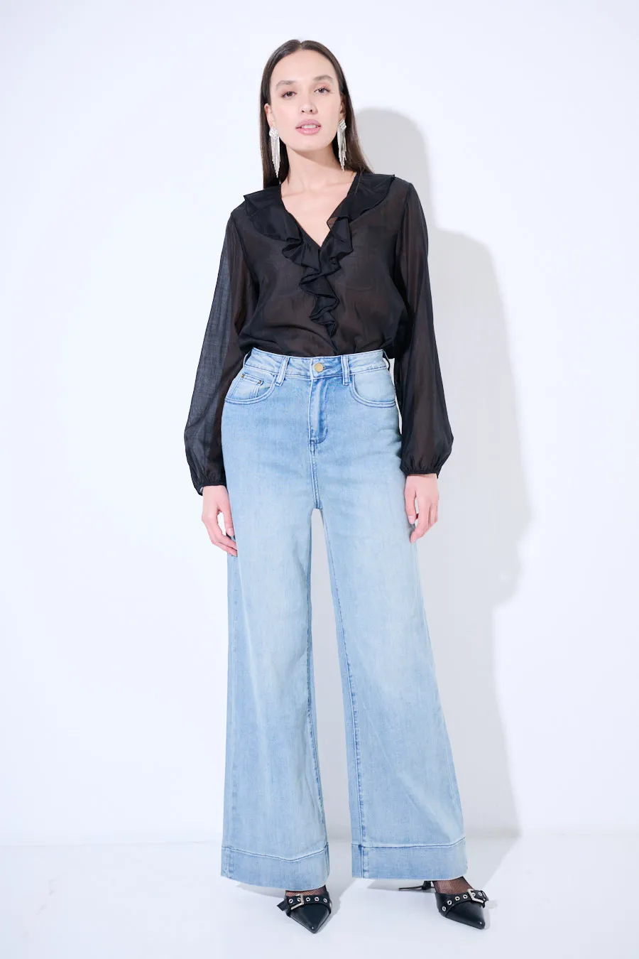 Wide-leg high-rise denim pants wholesale