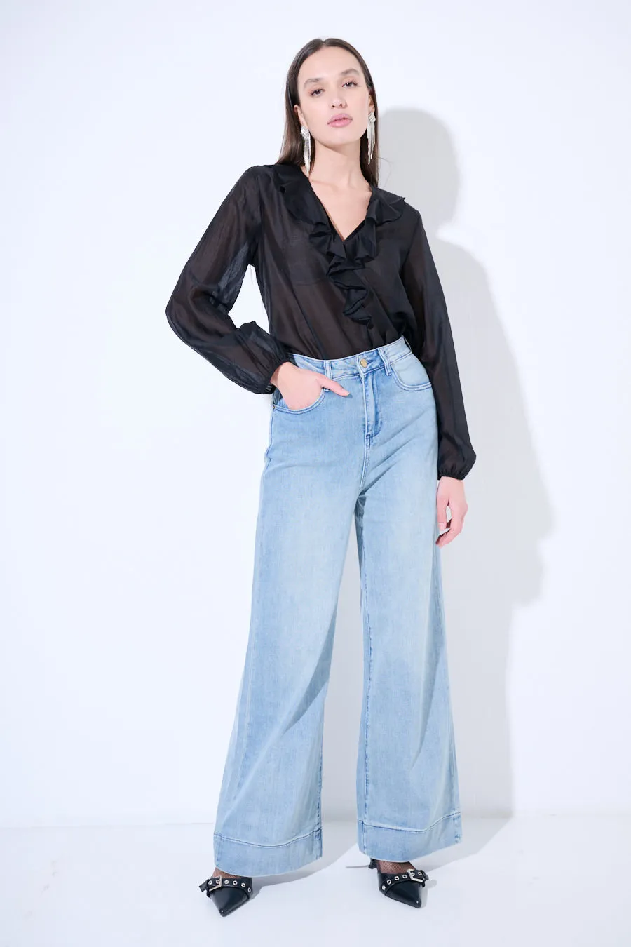 Wide-leg high-rise denim pants wholesale