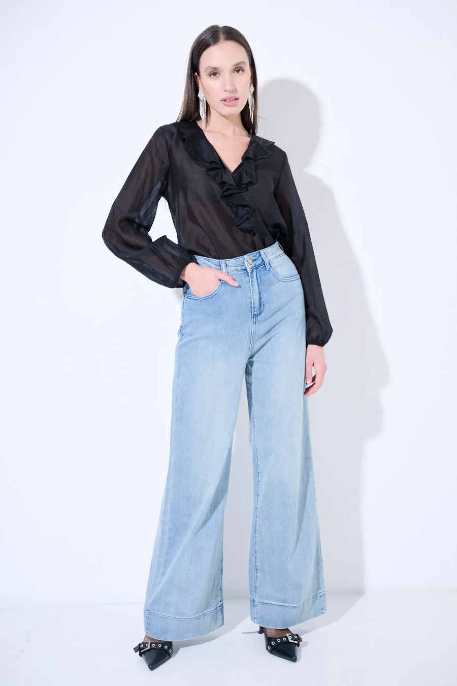 Wide-leg high-rise denim pants wholesale