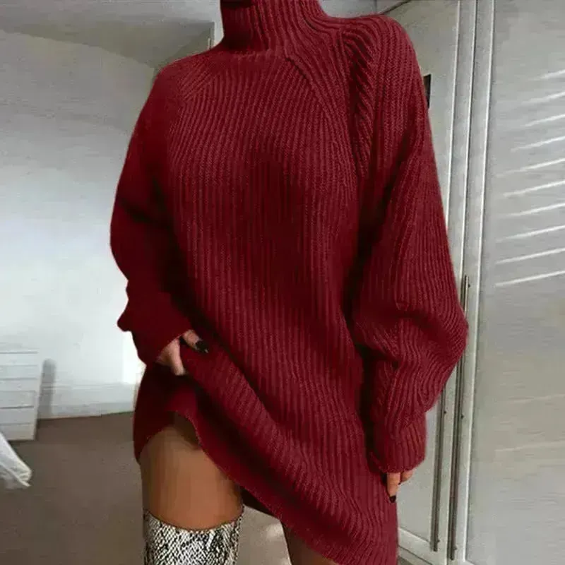 Winter Solid Mini Jumper Dress Turtleneck Sweater Dress
