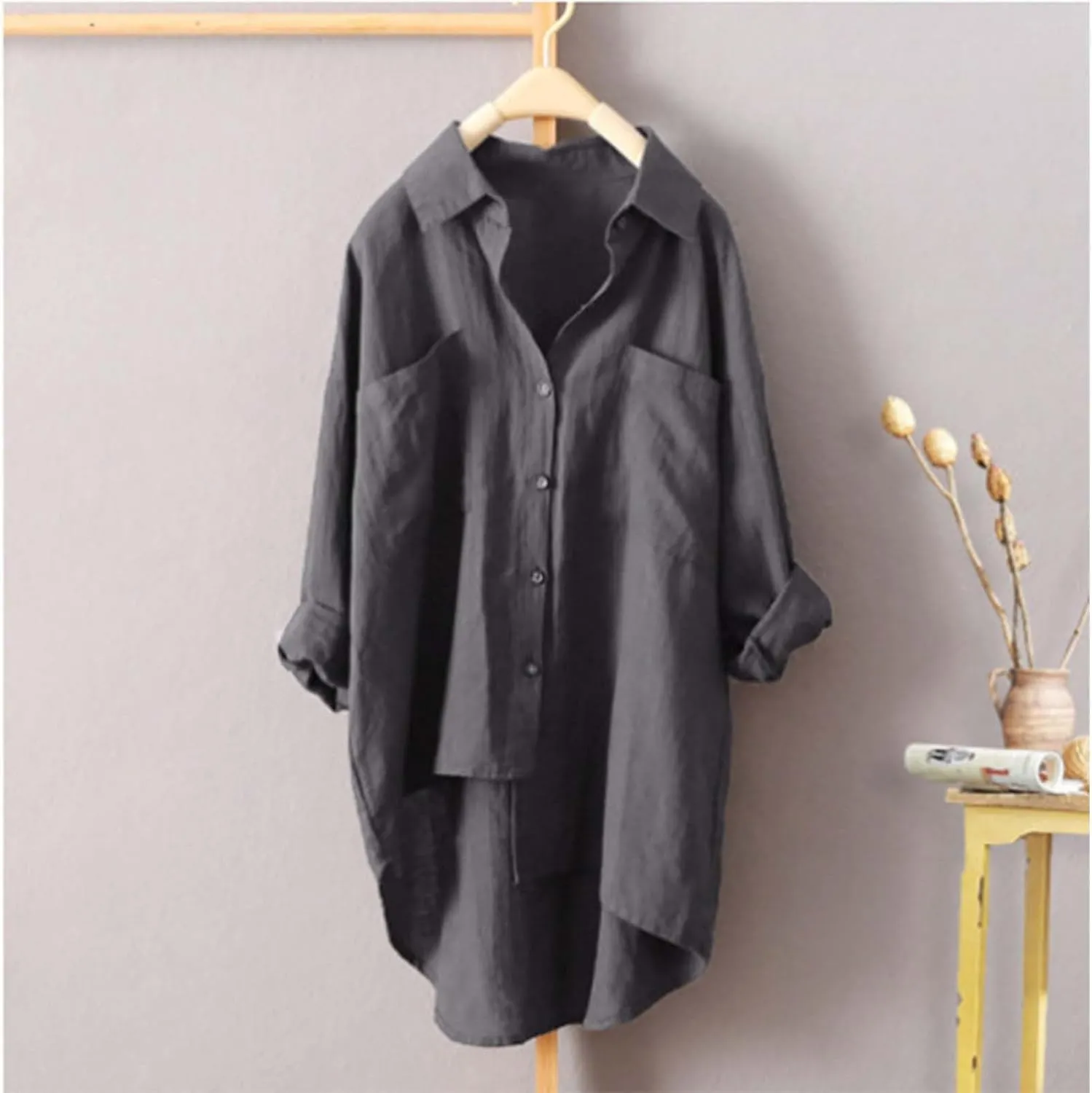 Womens Classic Plaid Shirt Long Sleeve Button Down Up Shirts 2025 Stylish Oversized Loose Fit Blouse V Neck Tops