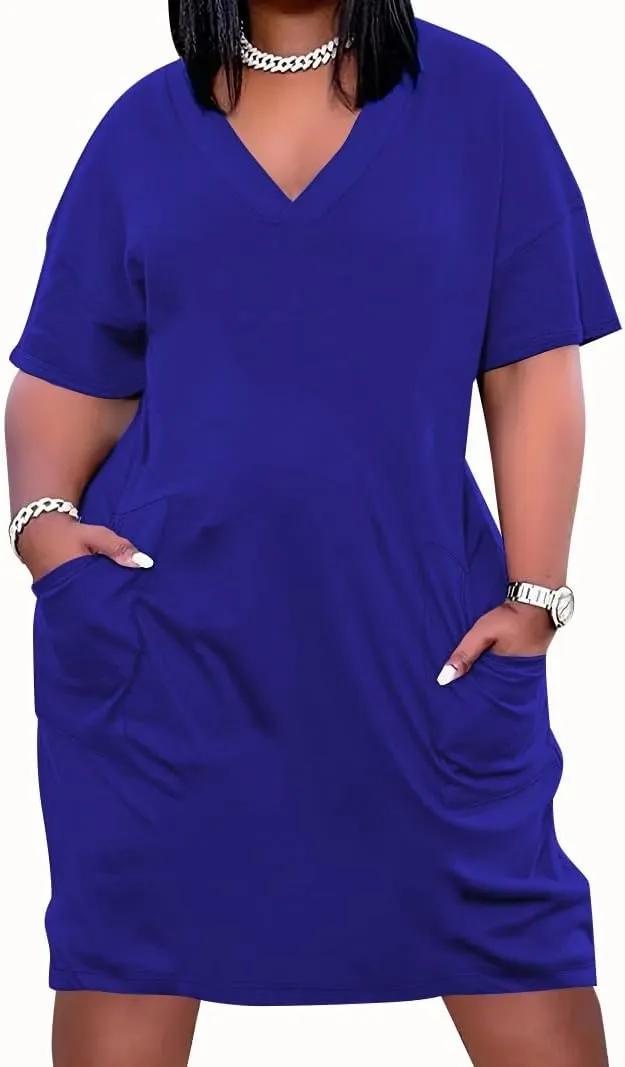 YeGine Women's Plus Size Casual Midi Dresses Short Sleeve T Shirt Dress with Pockets