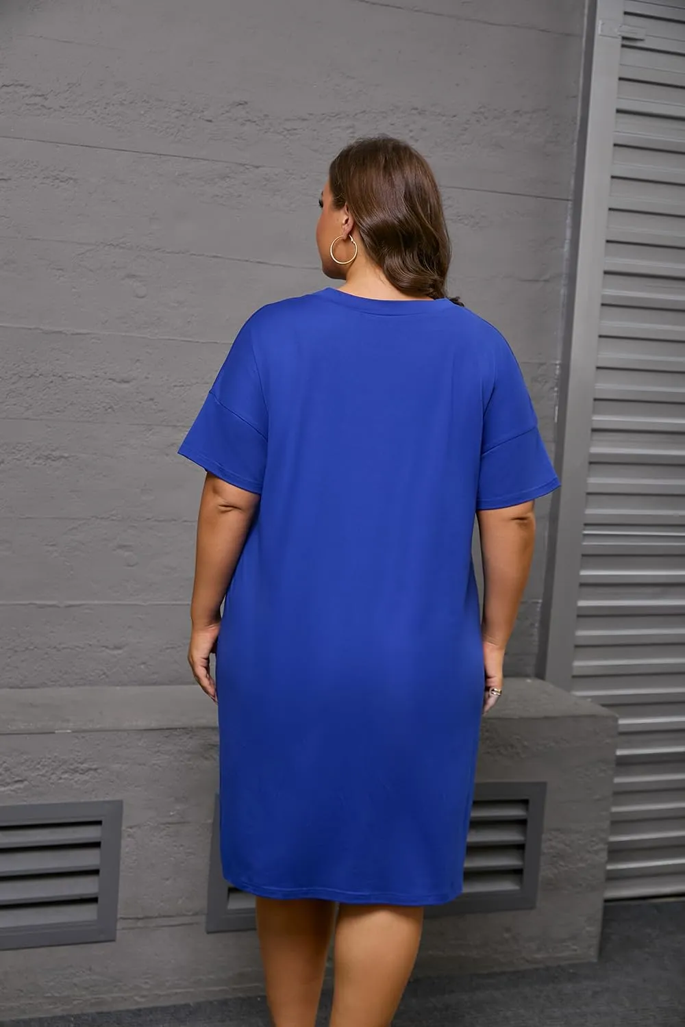 YeGine Women's Plus Size Casual Midi Dresses Short Sleeve T Shirt Dress with Pockets