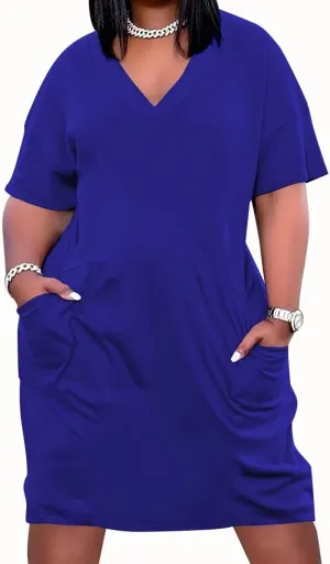 YeGine Women's Plus Size Casual Midi Dresses Short Sleeve T Shirt Dress with Pockets